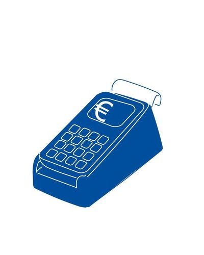 Das Bild zeigt eine blaue Kasse mit einem Euro-Zeichen als Beispiel für gebührenpflichtige Entsorgungsmöglichkeiten und Preislisten, Grafik G. Kaiser